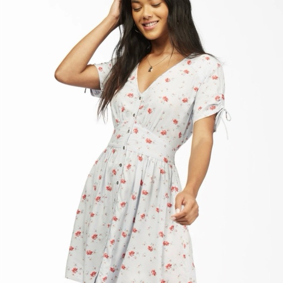 Billabong Blue and Pink Smocked Waist Button Front Floral Sundress NWT - Picture 1 of 11